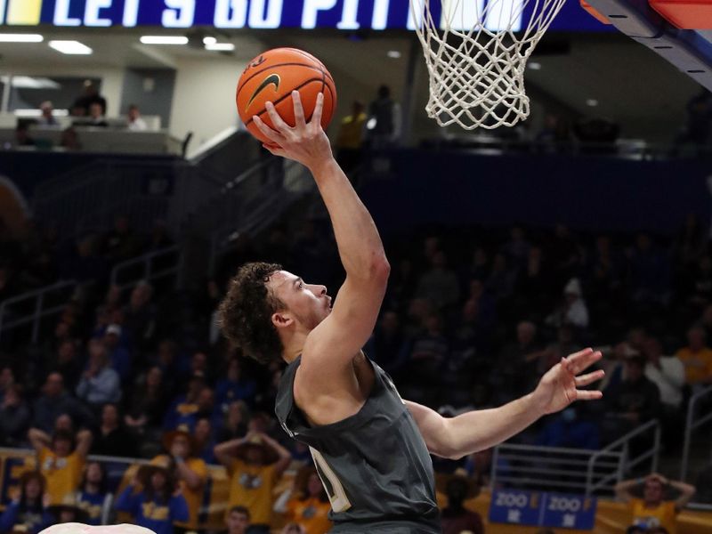 Feb 25, 2025; Pittsburgh, Pennsylvania, USA;  Georgia Tech Yellow Jackets guard Lance Terry (0) shoots against the Pittsburgh Panthers during the second half at the Petersen Events Center. Mandatory Credit: Charles LeClaire-Imagn Images