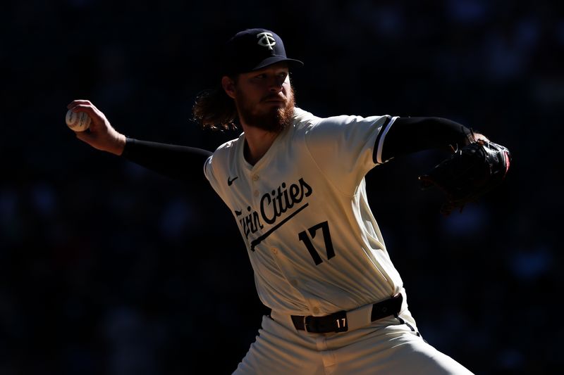 Sep 29, 2024; Minneapolis, Minnesota, USA; Minnesota Twins starting pitcher Bailey Ober (17) delivers a pitch against the Baltimore Orioles during the first inning at Target Field. Mandatory Credit: Matt Krohn-Imagn Images