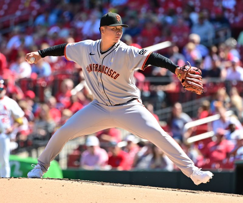Sep 7, 2025; St. Louis, Missouri, USA San Francisco Giants pitcher Kai-Wei Teng (66) pitches against the St. Louis Cardinals at Busch Stadium. Mandatory Credit: Tim Vizer-Imagn Images