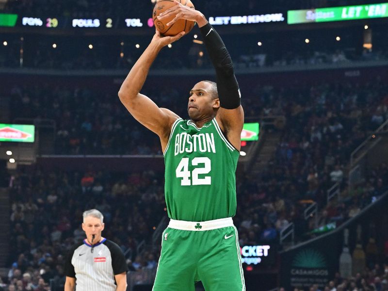 CLEVELAND, OHIO - FEBRUARY 04: Al Horford #42 of the Boston Celtics shoots during the first quarter against the Cleveland Cavaliers at Rocket Mortgage Fieldhouse on February 04, 2025 in Cleveland, Ohio. NOTE TO USER: User expressly acknowledges and agrees that, by downloading and or using this photograph, User is consenting to the terms and conditions of the Getty Images License Agreement. (Photo by Jason Miller/Getty Images)