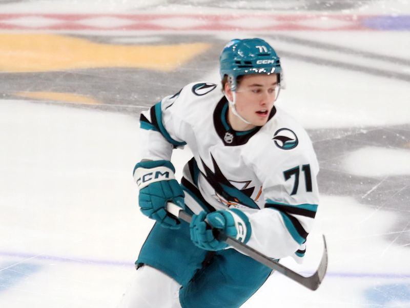 Nov 16, 2024; Pittsburgh, Pennsylvania, USA;  San Jose Sharks center Macklin Celebrini (71) warms up against the Pittsburgh Penguins at PPG Paints Arena. Mandatory Credit: Charles LeClaire-Imagn Images