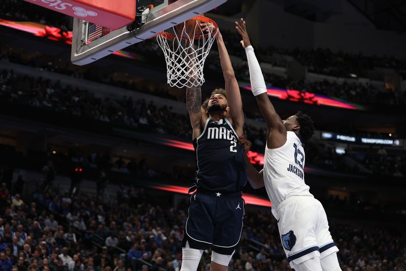DALLAS, TX - DECEMBER 3: Dereck Lively II #2 of the Dallas Mavericks dunks the ball during the game against the Memphis Grizzlies on December 3, 2024 at American Airlines Center in Dallas, Texas. NOTE TO USER: User expressly acknowledges and agrees that, by downloading and or using this photograph, User is consenting to the terms and conditions of the Getty Images License Agreement. Mandatory Copyright Notice: Copyright 2024 NBAE (Photo by Tim Heitman/NBAE via Getty Images)