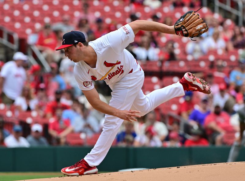 Jun 9, 2024; St. Louis, Missouri, USA;  St. Louis Cardinals pitcher Andre Pallante (53) throws against the Colorado Rockies in the first inning at Busch Stadium. Mandatory Credit: Tim Vizer-USA TODAY Sports