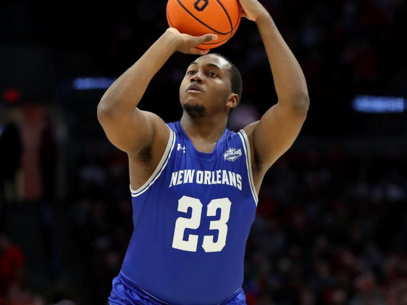 Dec 21, 2023; Columbus, Ohio, USA; New Orleans Privateers forward James Glisson III (23) takes the jump shot during the first half against the Ohio State Buckeyes at Value City Arena. Mandatory Credit: Joseph Maiorana-USA TODAY Sports