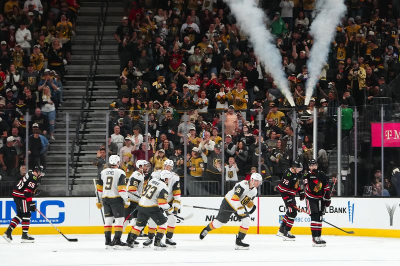 Mar 14, 2026; Las Vegas, Nevada, USA; Vegas Golden Knights right wing Pavel Dorofeyev (16) celebrates after scoring a goal against the Chicago Blackhawks during the first period at T-Mobile Arena. Mandatory Credit: Stephen R. Sylvanie-Imagn Images Mar 14, 2026; Las Vegas, Nevada, USA; Vegas Golden Knights right wing Pavel Dorofeyev (16) celebrates after scoring a goal against the Chicago Blackhawks during the first period at T-Mobile Arena. Mandatory Credit: Stephen R. Sylvanie-Imagn Images