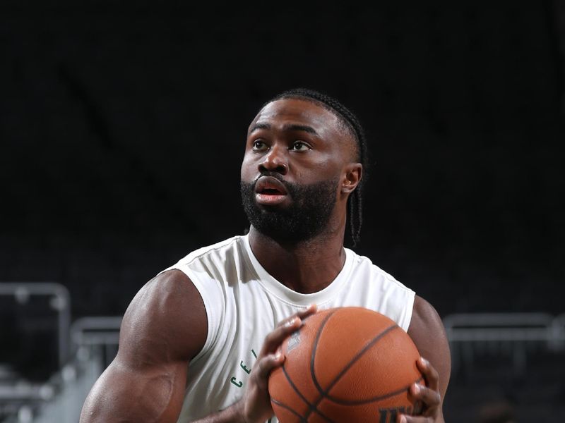 MILWAUKEE, WI - NOVEMBER 10: Jaylen Brown #7 of the Boston Celtics warms up before the game against the Milwaukee Bucks on November 10, 2024 at the Fiserv Forum Center in Milwaukee, Wisconsin. NOTE TO USER: User expressly acknowledges and agrees that, by downloading and or using this Photograph, user is consenting to the terms and conditions of the Getty Images License Agreement. Mandatory Copyright Notice: Copyright 2024 NBAE (Photo by Gary Dineen/NBAE via Getty Images).