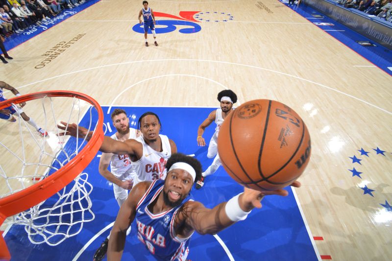 PHILADELPHIA, PA - NOVEMBER 13: Guerschon Yabusele #28 of the Philadelphia 76ers drives to the basket during the game against the Cleveland Cavaliers on November 13, 2024 at the Wells Fargo Center in Philadelphia, Pennsylvania NOTE TO USER: User expressly acknowledges and agrees that, by downloading and/or using this Photograph, user is consenting to the terms and conditions of the Getty Images License Agreement. Mandatory Copyright Notice: Copyright 2024 NBAE (Photo by Jesse D. Garrabrant/NBAE via Getty Images)