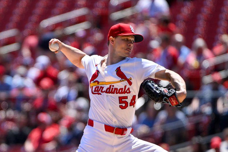 May 7, 2025; St. Louis, Missouri, USA;  St. Louis Cardinals starting pitcher Sonny Gray (54) pitches against the Pittsburgh Pirates during the first inning at Busch Stadium. Mandatory Credit: Jeff Curry-Imagn Images