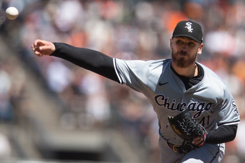 Aug 21, 2024; San Francisco, California, USA; Chicago White Sox pitcher Chad Kuhl (41) delivers a pitch against the San Francisco Giants during the sixth inning at Oracle Park. Mandatory Credit: D. Ross Cameron-USA TODAY Sports