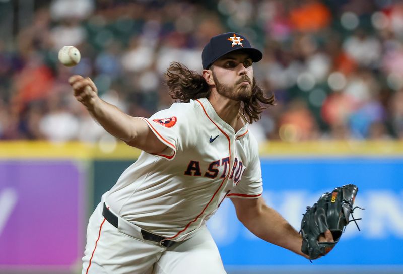 Sep 10, 2024; Houston, Texas, USA;  Houston Astros starting pitcher Spencer Arrighetti (41) pitches against the Oakland Athletics In the first inning at Minute Maid Park. Mandatory Credit: Thomas Shea-Imagn Images