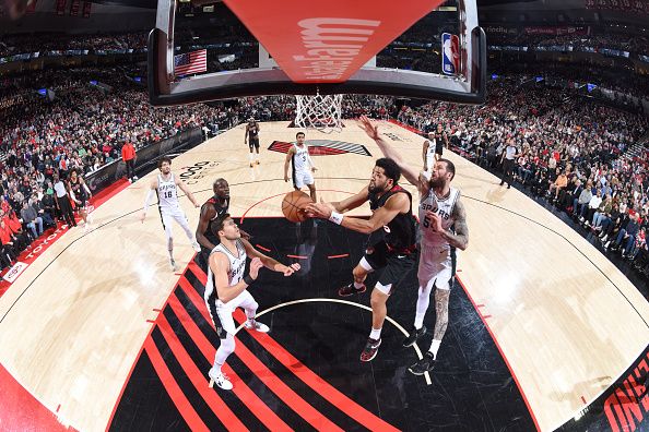 PORTLAND, OR - DECEMBER 29:  Skylar Mays #5 of the Portland Trail Blazers goes to the basket during the game on December 29, 2023 at the Moda Center Arena in Portland, Oregon. NOTE TO USER: User expressly acknowledges and agrees that, by downloading and or using this photograph, user is consenting to the terms and conditions of the Getty Images License Agreement. Mandatory Copyright Notice: Copyright 2023 NBAE (Photo by Andrew D. Bernstein/NBAE via Getty Images)