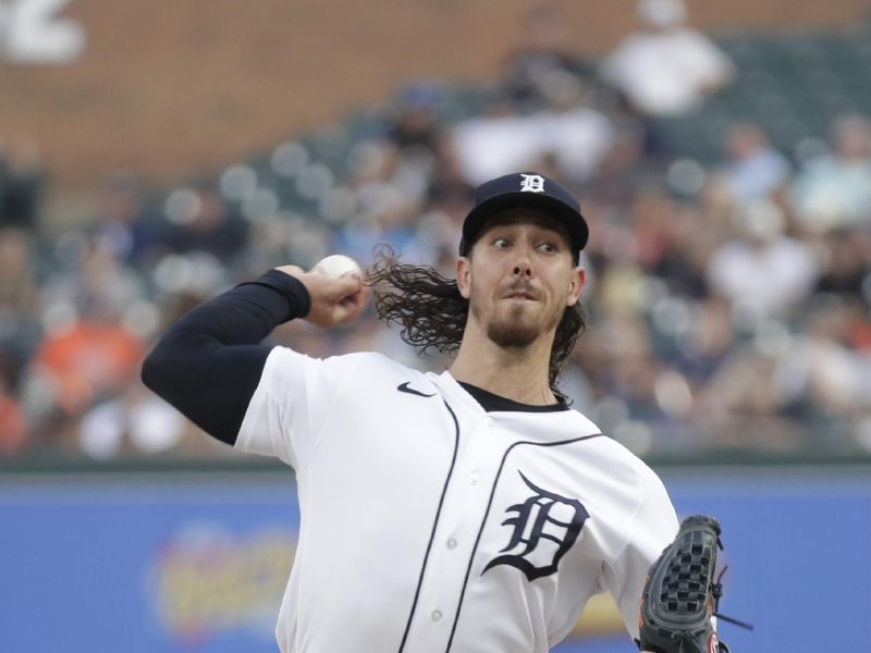 Jun 9, 2023; Detroit, Michigan, USA; Detroit Tigers pitcher Michael Lorenzen (21) pitches during the game against the Arizona Diamondbacks at Comerica Park. Mandatory Credit: Brian Bradshaw Sevald-USA TODAY Sports