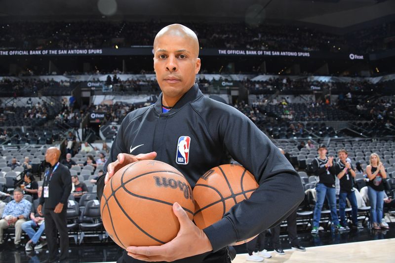 SAN ANTONIO, TX - APRIL 14: Referee, Cj Washington #12, poses before the game between the Detroit Pistons  and the San Antonio Spurs   on April 14, 2024 at the Frost Bank Center in San Antonio, Texas. NOTE TO USER: User expressly acknowledges and agrees that, by downloading and or using this photograph, user is consenting to the terms and conditions of the Getty Images License Agreement. Mandatory Copyright Notice: Copyright 2024 NBAE (Photos by Michael Gonzales/NBAE via Getty Images)