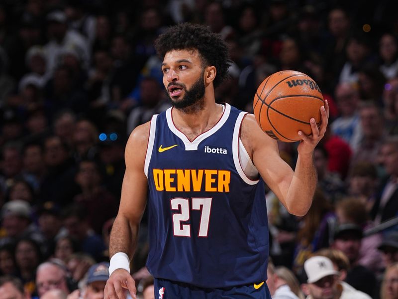 DENVER, CO - DECEMBER 13: Jamal Murray #27 of the Denver Nuggets handles the ball during the game against the LA Clippers  on December 13, 2024 at Ball Arena in Denver, Colorado. NOTE TO USER: User expressly acknowledges and agrees that, by downloading and/or using this Photograph, user is consenting to the terms and conditions of the Getty Images License Agreement. Mandatory Copyright Notice: Copyright 2024 NBAE (Photo by Bart Young/NBAE via Getty Images)