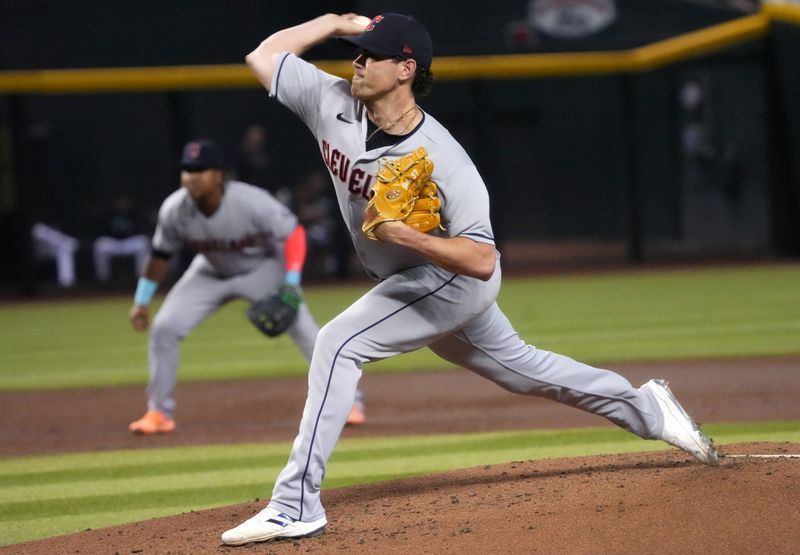 Jun 17, 2023; Phoenix, Arizona, USA; Cleveland Guardians' Shane Bieber (57) pitches against the Arizona Diamondbacks at Chase Field. Mandatory Credit: Joe Rondone-USA TODAY Sports