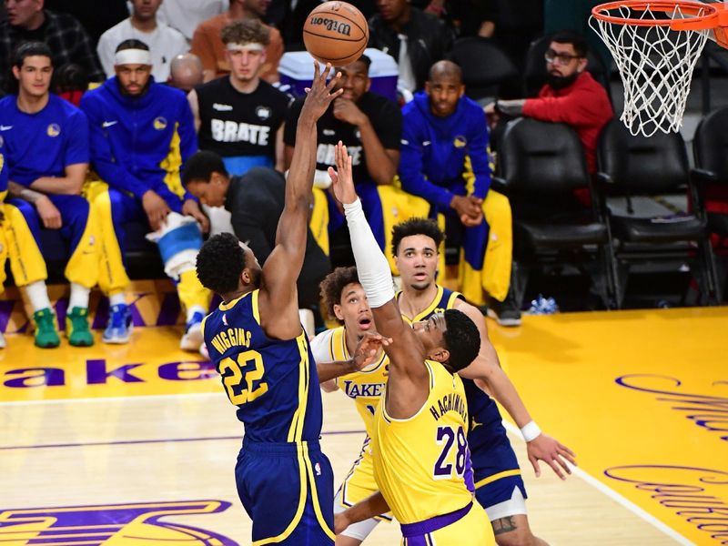 LOS ANGELES, CA - APRIL 9: Andrew Wiggins #22 of the Golden State Warriors shoots the ball during the game against the Los Angeles Lakers on April 9, 2024 at Crypto.Com Arena in Los Angeles, California. NOTE TO USER: User expressly acknowledges and agrees that, by downloading and/or using this Photograph, user is consenting to the terms and conditions of the Getty Images License Agreement. Mandatory Copyright Notice: Copyright 2024 NBAE (Photo by Adam Pantozzi/NBAE via Getty Images)