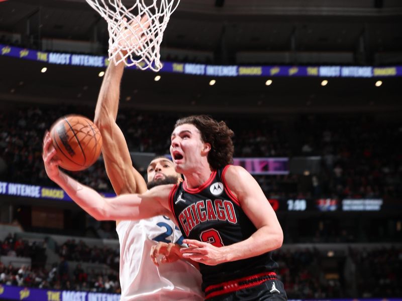 CHICAGO, IL - NOVEMBER 7: Josh Giddey #3 of the Chicago Bulls drives to the basket during the game against the Minnesota Timberwolves on November 7, 2024 at United Center in Chicago, Illinois. NOTE TO USER: User expressly acknowledges and agrees that, by downloading and or using this photograph, User is consenting to the terms and conditions of the Getty Images License Agreement. Mandatory Copyright Notice: Copyright 2024 NBAE (Photo by Jeff Haynes/NBAE via Getty Images)