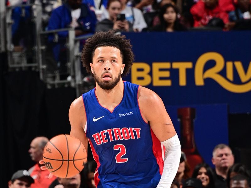 DETROIT, MI - NOVEMBER 8: Cade Cunningham #2 of the Detroit Pistons dribbles the ball during the game against the Atlanta Hawks on November  8, 2024 at Little Caesars Arena in Detroit, Michigan. NOTE TO USER: User expressly acknowledges and agrees that, by downloading and/or using this photograph, User is consenting to the terms and conditions of the Getty Images License Agreement. Mandatory Copyright Notice: Copyright 2024 NBAE (Photo by Chris Schwegler/NBAE via Getty Images)