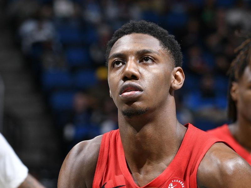 ORLANDO, FL - MARCH 2: RJ Barrett #9 of the Toronto Raptors shoots a free throw during the game against the Orlando Magic on March 2, 2025 at Kia Center in Orlando, Florida. NOTE TO USER: User expressly acknowledges and agrees that, by downloading and or using this photograph, User is consenting to the terms and conditions of the Getty Images License Agreement. Mandatory Copyright Notice: Copyright 2025 NBAE (Photo by Fernando Medina/NBAE via Getty Images)