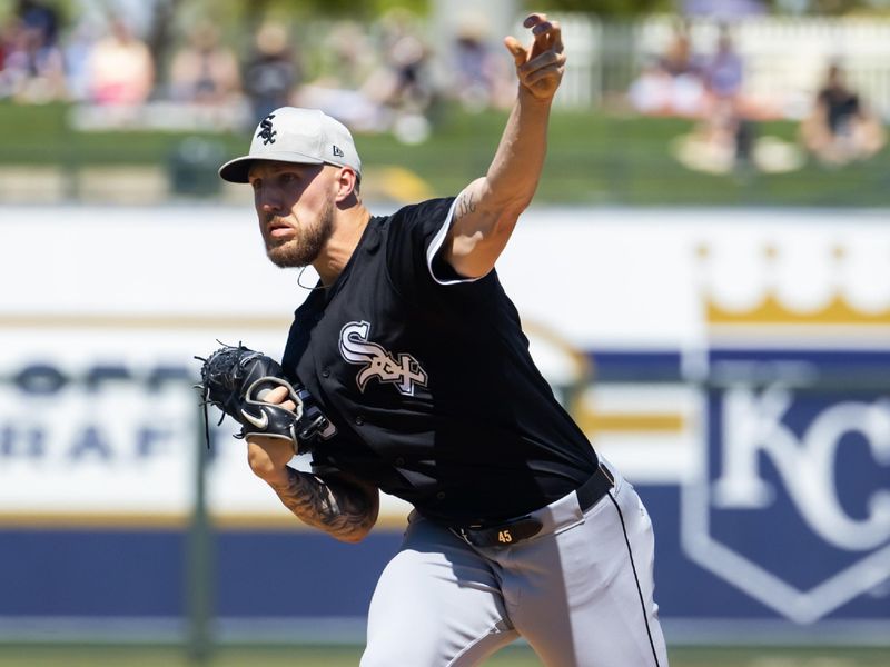 Mar 21, 2024; Surprise, Arizona, USA; Chicago White Sox pitcher Garrett Crochet against the Kansas City Royals during a spring training baseball game at Surprise Stadium. Mandatory Credit: Mark J. Rebilas-USA TODAY Sports