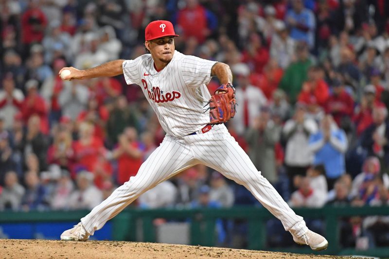 Sep 24, 2023; Philadelphia, Pennsylvania, USA; Philadelphia Phillies relief pitcher Orion Kerkering (50) throws a pitch during the eighth inning against the New York Mets at Citizens Bank Park. Mandatory Credit: Eric Hartline-USA TODAY Sports