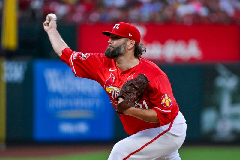 Jun 7, 2024; St. Louis, Missouri, USA;  St. Louis Cardinals starting pitcher Lance Lynn (31) pitches against the Colorado Rockies during the second inning at Busch Stadium. Mandatory Credit: Jeff Curry-USA TODAY Sports