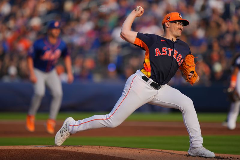 Mar 16, 2024; West Palm Beach, Florida, USA;  Houston Astros starting pitcher J.P. France (68) pitches in the first inning against the New York Mets at CACTI Park of the Palm Beaches. Mandatory Credit: Jim Rassol-USA TODAY Sports
