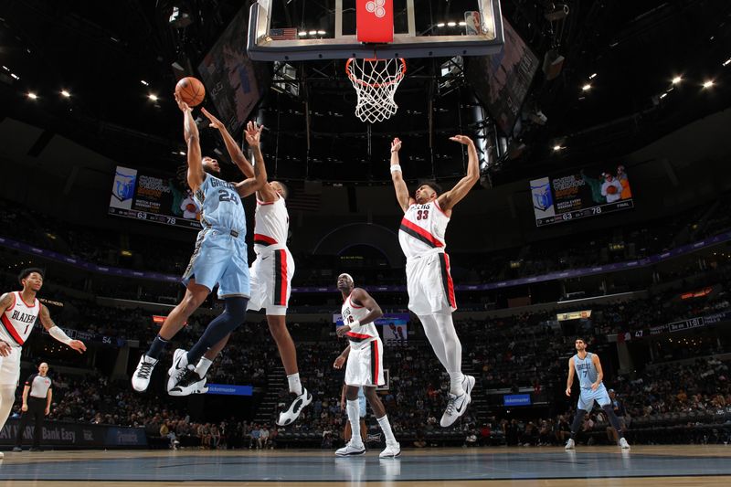 MEMPHIS, TN - MARCH 2:Lamar Stevens #24 of the Memphis Grizzlies shoots the ball during the game against the Portland Trail Blazers  on March 2, 2024 at FedExForum in Memphis, Tennessee. NOTE TO USER: User expressly acknowledges and agrees that, by downloading and or using this photograph, User is consenting to the terms and conditions of the Getty Images License Agreement. Mandatory Copyright Notice: Copyright 2024 NBAE (Photo by Joe Murphy/NBAE via Getty Images)