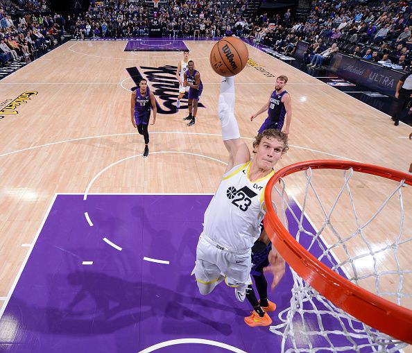 SACRAMENTO, CA - DECEMBER 16: Lauri Markkanen #23 of the Utah Jazz drives to the basket during the game against the Sacramento Kings on December 16, 2023 at Golden 1 Center in Sacramento, California. NOTE TO USER: User expressly acknowledges and agrees that, by downloading and or using this Photograph, user is consenting to the terms and conditions of the Getty Images License Agreement. Mandatory Copyright Notice: Copyright 2023 NBAE (Photo by Rocky Widner/NBAE via Getty Images)