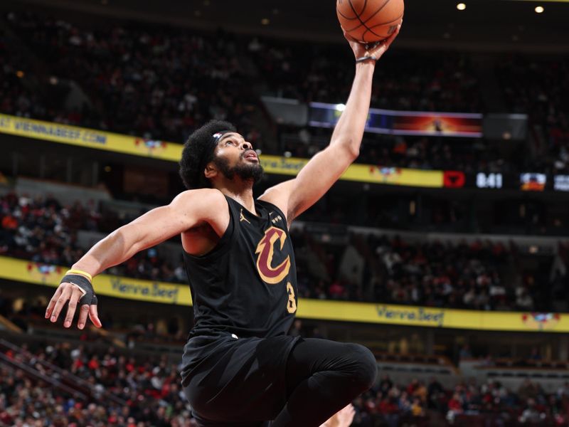 CHICAGO, IL - MARCH 4: Jarrett Allen #31 of the Cleveland Cavaliers drives to the basket during the game against the Chicago Bulls on March 4, 2025 at United Center in Chicago, Illinois. NOTE TO USER: User expressly acknowledges and agrees that, by downloading and or using this photograph, User is consenting to the terms and conditions of the Getty Images License Agreement. Mandatory Copyright Notice: Copyright 2025 NBAE (Photo by Jeff Haynes/NBAE via Getty Images)