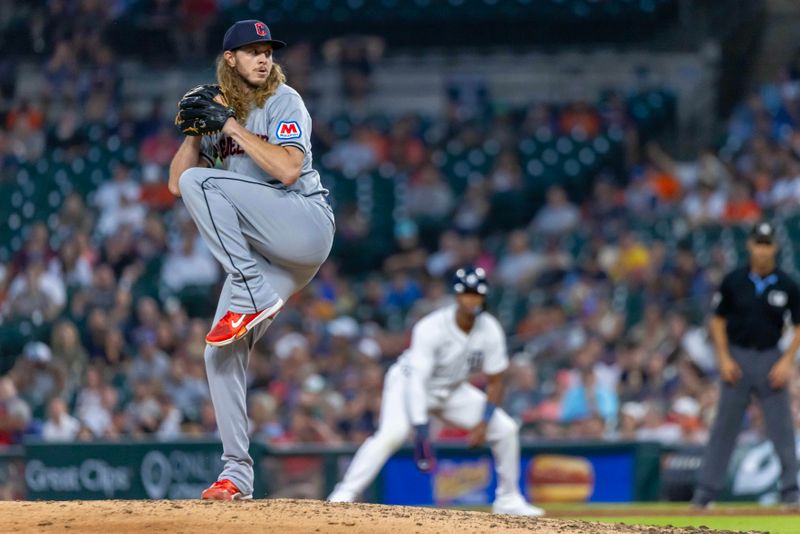 Jul 29, 2024; Detroit, Michigan, USA; Cleveland Guardians pitcher Scott Barlow (58) delivers in the eighth inning against the Detroit Tigers at Comerica Park. Mandatory Credit: David Reginek-USA TODAY Sports