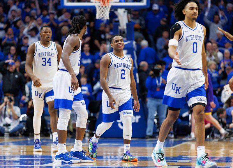 Jan 3, 2023; Lexington, Kentucky, USA; Kentucky Wildcats guard Sahvir Wheeler (2) walks off the court after Kentucky wins against the LSU Tigers at Rupp Arena at Central Bank Center. Mandatory Credit: Jordan Prather-USA TODAY Sports