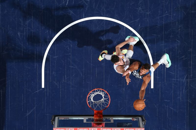 MINNEAPOLIS, MN - MAY 24: Rudy Gobert #27 of the Minnesota Timberwolves drives to the basket during the game against the Oklahoma City Thunder during Game Three of the Western Conference Finals on May 24, 2025 at Target Center in Minneapolis, Minnesota. NOTE TO USER: User expressly acknowledges and agrees that, by downloading and or using this Photograph, user is consenting to the terms and conditions of the Getty Images License Agreement. Mandatory Copyright Notice: Copyright 2025 NBAE (Photo by David Sherman/NBAE via Getty Images)