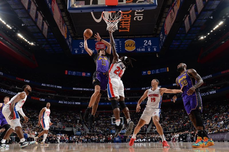 DETROIT, MI - NOVEMBER 4: Jaxson Hayes #11 of the Los Angeles Lakers dunks the ball during the game against the Detroit Pistons on November 4, 2024 at Little Caesars Arena in Detroit, Michigan. NOTE TO USER: User expressly acknowledges and agrees that, by downloading and/or using this photograph, User is consenting to the terms and conditions of the Getty Images License Agreement. Mandatory Copyright Notice: Copyright 2024 NBAE (Photo by Chris Schwegler/NBAE via Getty Images)