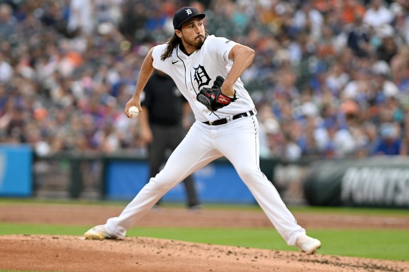 Aug 21, 2023; Detroit, Michigan, USA; Detroit Tigers starting pitcher Alex Faedo (49) throws a pitch against the Chicago Cubs in the second inning at Comerica Park. Mandatory Credit: Lon Horwedel-USA TODAY Sports