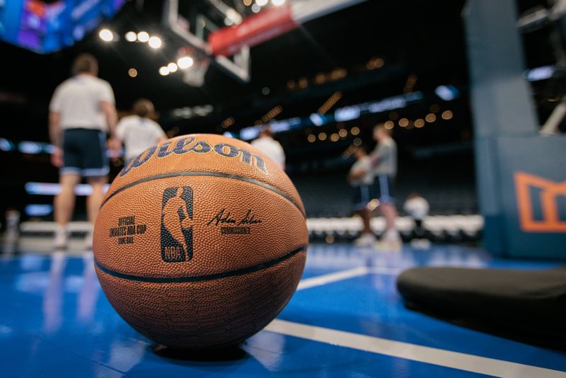 OKLAHOMA CITY, OKLAHOMA - NOVEMBER 15: A practice ball sits court side prior to the Emirates NBA Cup game between the Oklahoma City Thunder and the Phoenix Suns at Paycom Center on November 15, 2024 in Oklahoma City, Oklahoma. NOTE TO USER: User expressly acknowledges and agrees that, by downloading and or using this photograph, User is consenting to the terms and conditions of the Getty Images License Agreement. (Photo by William Purnell/Getty Images)