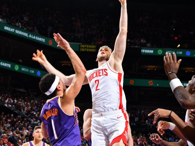 PHOENIX, AZ - MARCH 2: Jock Landale #2 of the Houston Rockets shoots the ball during the game against the Phoenix Suns on March 2, 2024 at Footprint Center in Phoenix, Arizona. NOTE TO USER: User expressly acknowledges and agrees that, by downloading and or using this photograph, user is consenting to the terms and conditions of the Getty Images License Agreement. Mandatory Copyright Notice: Copyright 2024 NBAE (Photo by Barry Gossage/NBAE via Getty Images)