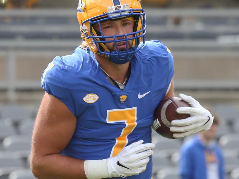 Sep 25, 2021; Pittsburgh, Pennsylvania, USA;  Pittsburgh Panthers tight end Lucas Krull (7) warms up before the game against the New Hampshire Wildcats at Heinz Field. Mandatory Credit: Charles LeClaire-USA TODAY Sports