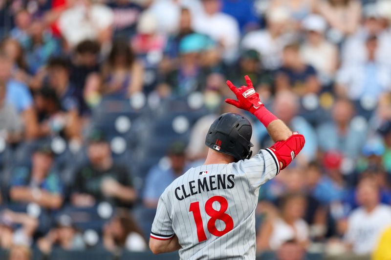 May 27, 2025; Tampa, Florida, USA; Minnesota Twins second baseman Kody Clemens (18) runs the bases after hitting a home run against the Tampa Bay Rays in the second inning at George M. Steinbrenner Field. Mandatory Credit: Nathan Ray Seebeck-Imagn Images