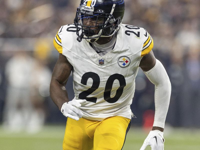 Pittsburgh Steelers cornerback Patrick Peterson (20) against the Las Vegas Raiders in an NFL football game, Sunday, Sept. 24, 2023, in Las Vegas, NV. Steelers won 23-18. (AP Photo/Jeff Lewis)