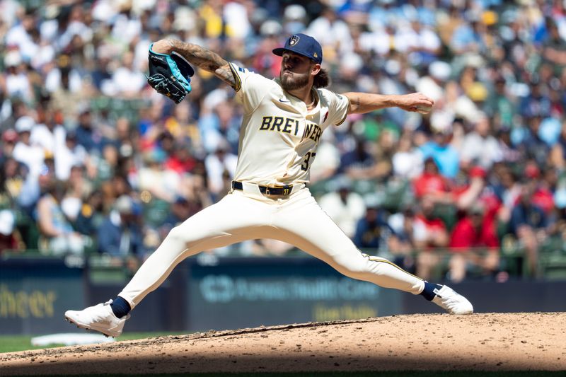 May 26, 2025; Milwaukee, Wisconsin, USA;  Milwaukee Brewers pitcher DL Hall (37) throws a pitch during the fifth inning against the Boston Red Sox at American Family Field. Mandatory Credit: Jeff Hanisch-Imagn Images