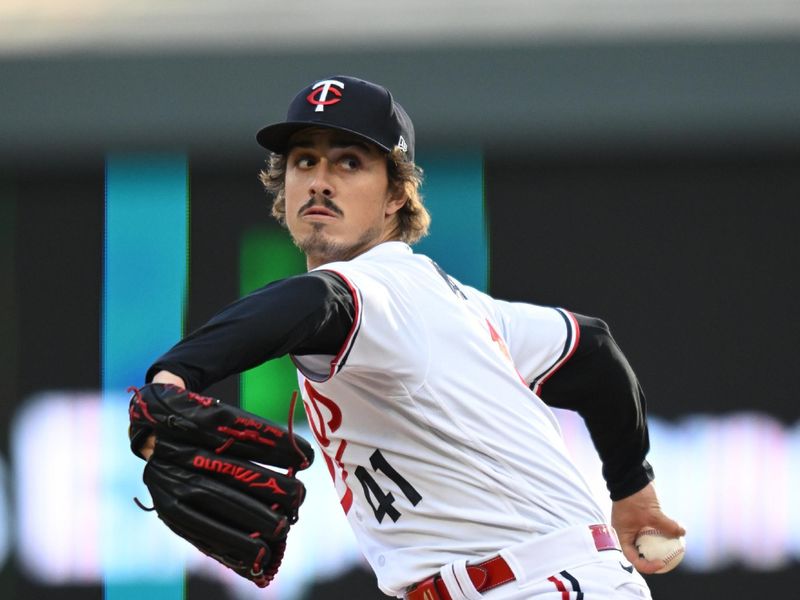 Apr 25, 2023; Minneapolis, Minnesota, USA; Minnesota Twins starting pitcher Joe Ryan (41) throws a pitch against the New York Yankees during the first inning at Target Field. Mandatory Credit: Jeffrey Becker-USA TODAY Sports