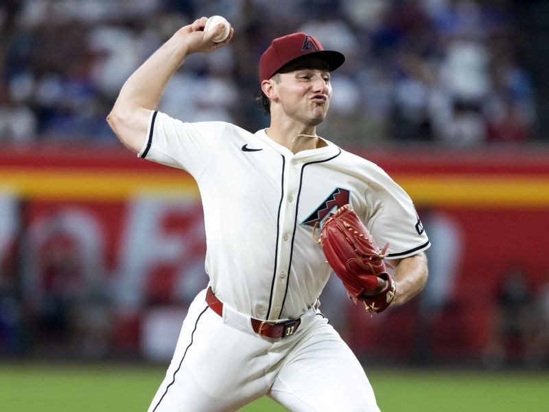 Sep 23, 2025; Phoenix, Arizona, USA; Arizona Diamondbacks pitcher Brandon Pfaadt in the fifth inning against the Los Angeles Dodgers at Chase Field. Mandatory Credit: Mark J. Rebilas-Imagn Images
