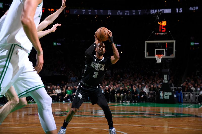 BOSTON, MA - FEBRUARY 12: Chris Paul #3 of the San Antonio Spurs looks to pass the ball during the game against the Boston Celtics on February 12, 2025 at TD Garden in Boston, Massachusetts. NOTE TO USER: User expressly acknowledges and agrees that, by downloading and/or using this Photograph, user is consenting to the terms and conditions of the Getty Images License Agreement. Mandatory Copyright Notice: Copyright 2025 NBAE (Photo by Brian Babineau/NBAE via Getty Images)