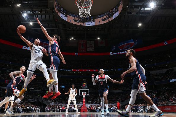 WASHINGTON, DC -? OCTOBER 28: Desmond Bane #22 of the Memphis Grizzlies shoots the ball during the game against the Washington Wizards on October 28, 2023 at Capital One Arena in Washington, DC. NOTE TO USER: User expressly acknowledges and agrees that, by downloading and or using this Photograph, user is consenting to the terms and conditions of the Getty Images License Agreement. Mandatory Copyright Notice: Copyright 2023 NBAE (Photo by Stephen Gosling/NBAE via Getty Images)