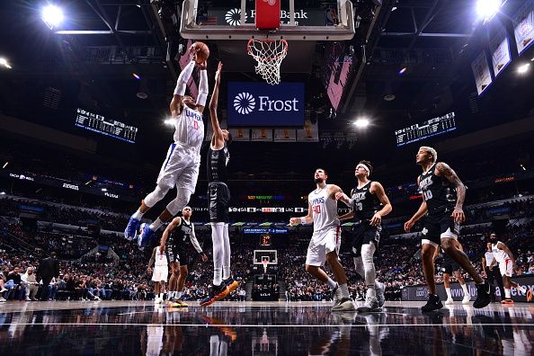 SAN ANTONIO, TX - NOVEMBER 22: Russell Westbrook #0 of the LA Clippers drives to the basket during the game against the San Antonio Spurs on November 22, 2023 at the Frost Bank Center in San Antonio, Texas. NOTE TO USER: User expressly acknowledges and agrees that, by downloading and or using this photograph, user is consenting to the terms and conditions of the Getty Images License Agreement. Mandatory Copyright Notice: Copyright 2023 NBAE (Photos by Michael Gonzales/NBAE via Getty Images)