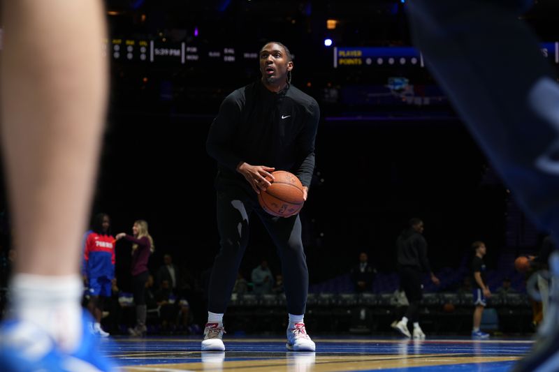 PHILADELPHIA, PA - NOVEMBER 22: Tyrese Maxey #0 of the Philadelphia 76ers warms up before the game against the Brooklyn Nets during the Emirates NBA Cup game on November 22, 2024 at the Wells Fargo Center in Philadelphia, Pennsylvania NOTE TO USER: User expressly acknowledges and agrees that, by downloading and/or using this Photograph, user is consenting to the terms and conditions of the Getty Images License Agreement. Mandatory Copyright Notice: Copyright 2024 NBAE (Photo by Jesse D. Garrabrant/NBAE via Getty Images)