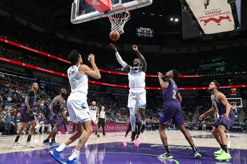 NEW ORLEANS, LA - JANUARY 7: Julius Randle #30 of the Minnesota Timberwolves rebounds during the game against the New Orleans Pelicans on January 7, 2025 at the Smoothie King Center in New Orleans, Louisiana. NOTE TO USER: User expressly acknowledges and agrees that, by downloading and or using this Photograph, user is consenting to the terms and conditions of the Getty Images License Agreement. Mandatory Copyright Notice: Copyright 2025 NBAE(Photo by Layne Murdoch Jr./NBAE via Getty Images)