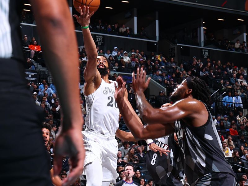 BROOKLYN, NY - MARCH 24:. Spencer Dinwiddie #26 of the Dallas Mavericks drives to the basket during the game against the Brooklyn Nets on March 24, 2025 at Barclays Center in Brooklyn, New York. NOTE TO USER: User expressly acknowledges and agrees that, by downloading and or using this Photograph, user is consenting to the terms and conditions of the Getty Images License Agreement. Mandatory Copyright Notice: Copyright 2025 NBAE (Photo by David L. Nemec/NBAE via Getty Images)