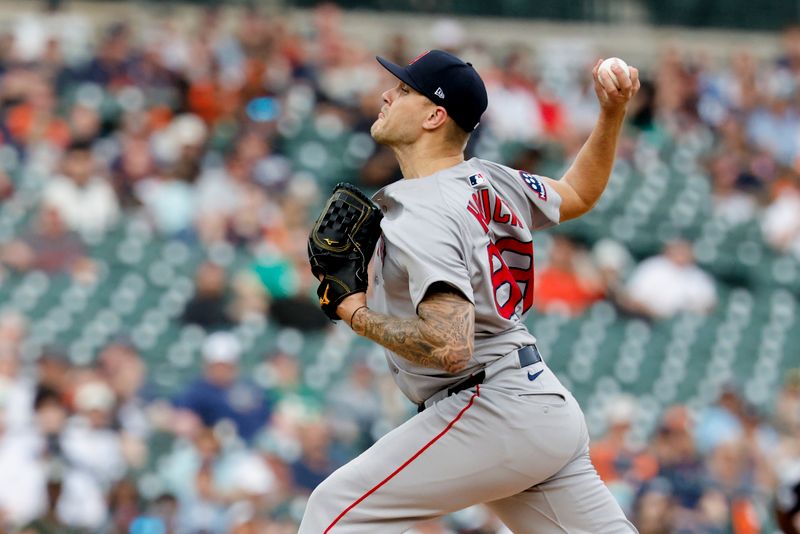 May 12, 2025; Detroit, Michigan, USA;  Boston Red Sox pitcher Tanner Houck (89) pitches first inning against the Detroit Tigers at Comerica Park. Mandatory Credit: Rick Osentoski-Imagn Images